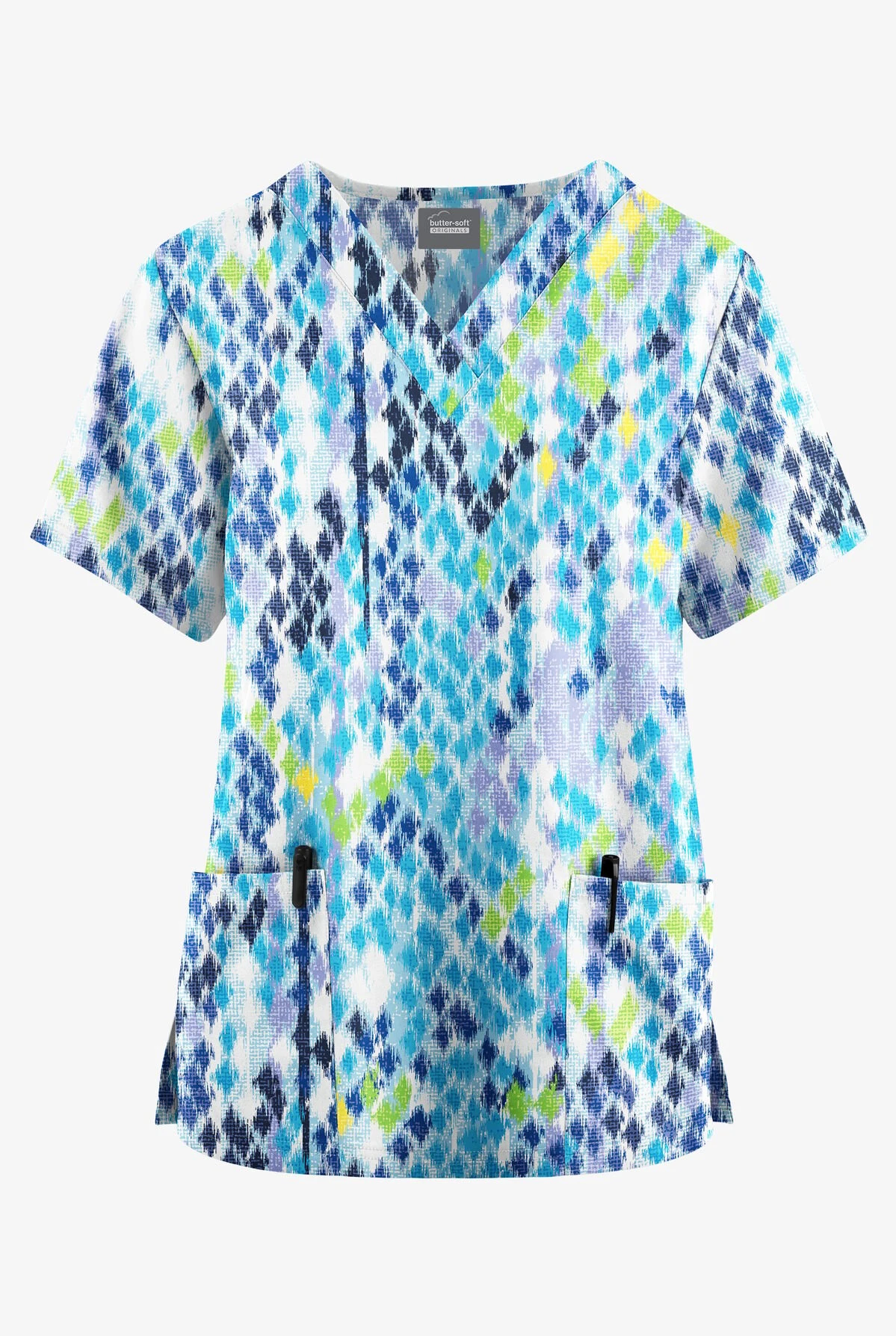 Butter-Soft Originals Antik Ikat Women's 2-Pocket Classic Fit V-Neck Printed Scrub Top 3 Butter-Soft Originals Antik Ikat Women's 2-Pocket Classic Fit V-Neck Printed Scrub Top