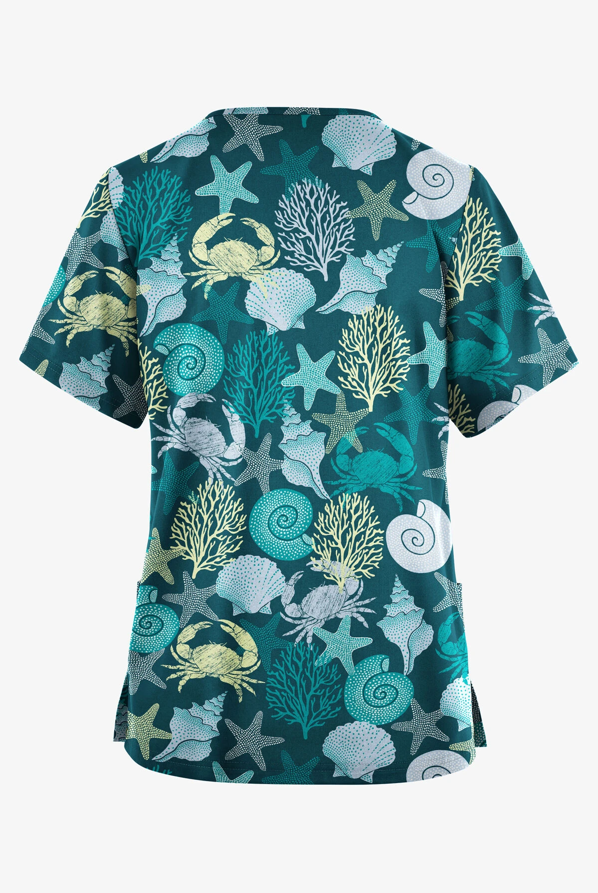 Butter-Soft Originals Beach Day Caribbean Blue Women's 2-Pocket Classic Fit V-Neck Printed Scrub Top 4 Butter-Soft Originals Beach Day Caribbean Blue Women's 2-Pocket Classic Fit V-Neck Printed Scrub Top - Image 2