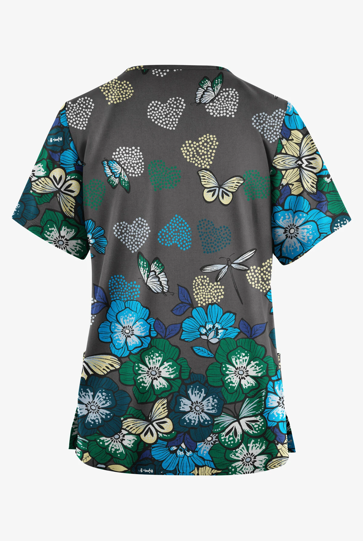 Butter-Soft Originals Butterfly Valley Pewter Women's 2-Pocket Classic Fit V-Neck Printed Scrub Top 4 Butter-Soft Originals Butterfly Valley Pewter Women's 2-Pocket Classic Fit V-Neck Printed Scrub Top - Image 2