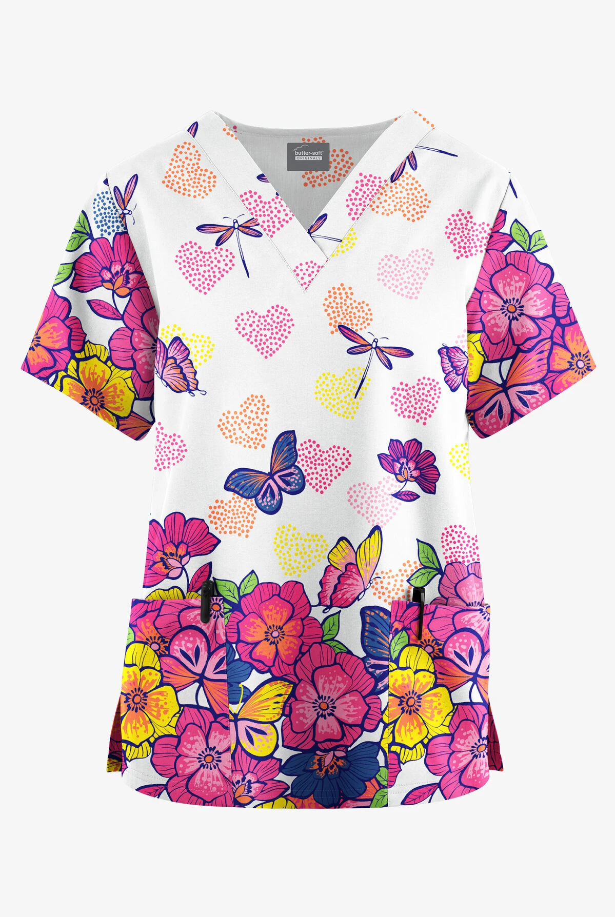 Butter-Soft Originals Butterfly Valley Women's 2-Pocket Classic Fit V-Neck Printed Scrub Top 3 Butter-Soft Originals Butterfly Valley Women's 2-Pocket Classic Fit V-Neck Printed Scrub Top