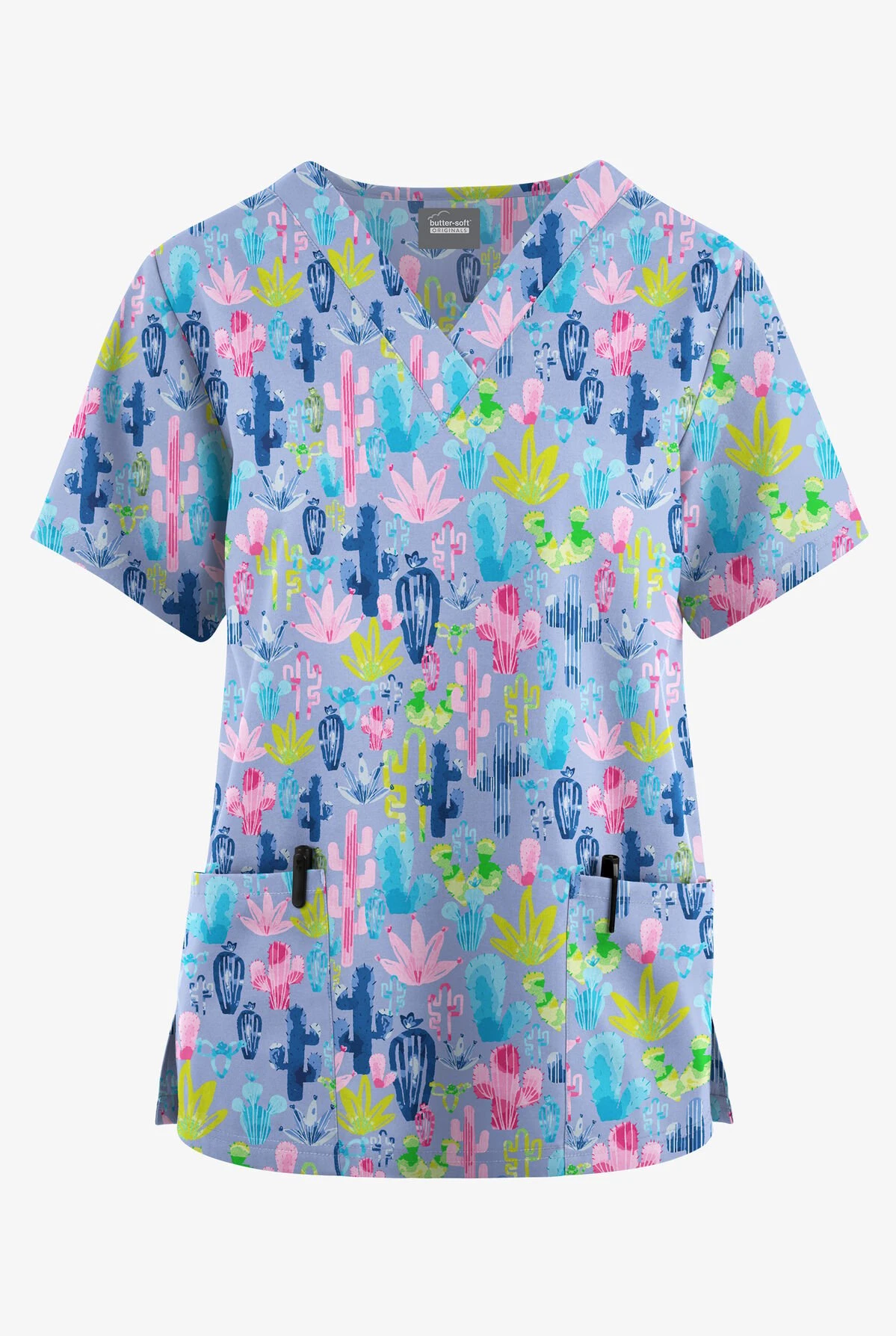 Butter-Soft Originals Desert Cactus Ceil Women's 2-Pocket Classic Fit V-Neck Printed Scrub Top 3 Butter-Soft Originals Desert Cactus Ceil Women's 2-Pocket Classic Fit V-Neck Printed Scrub Top