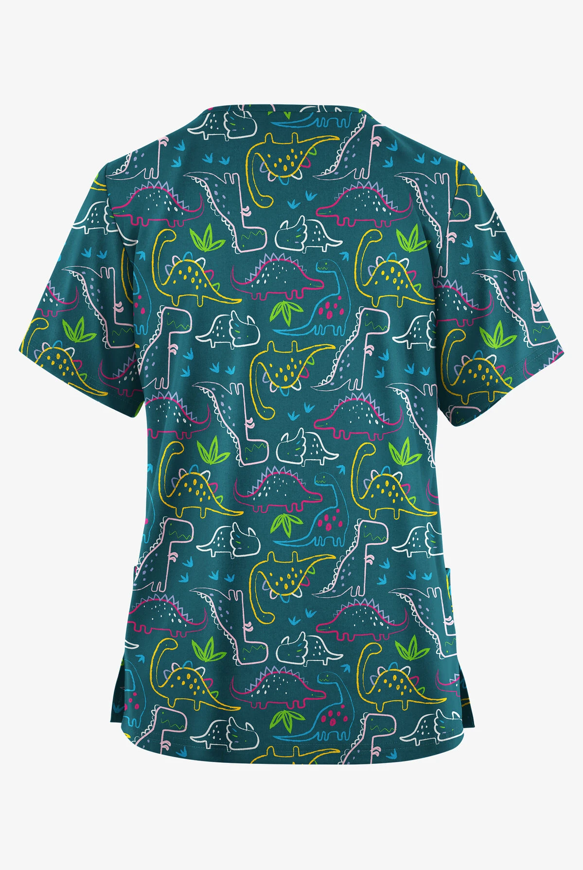 Butter-Soft Originals Dino Park Caribbean Blue Women's 2-Pocket Classic Fit V-Neck Printed Scrub Top 4 Butter-Soft Originals Dino Park Caribbean Blue Women's 2-Pocket Classic Fit V-Neck Printed Scrub Top - Image 2