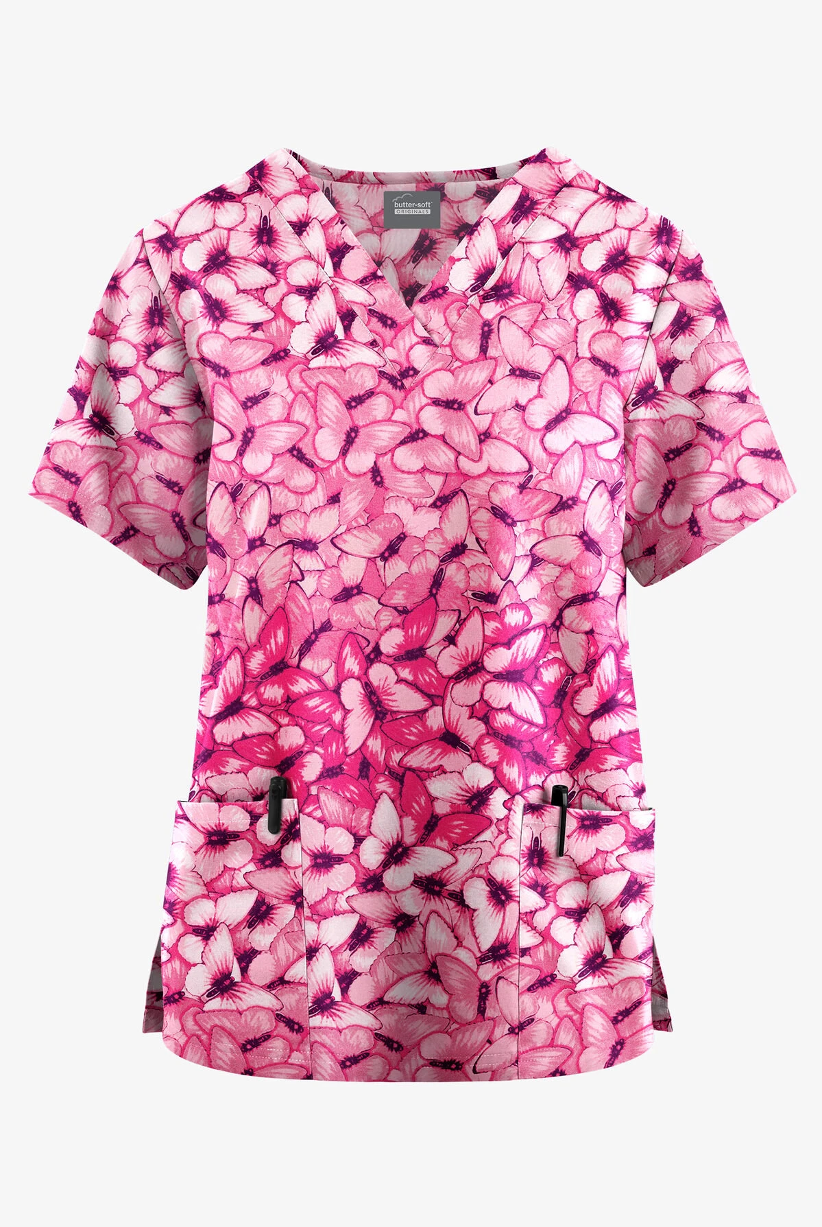 Butter-Soft Originals Garden Butterflies Blush Women's 2-Pocket Classic Fit V-Neck Printed Scrub Top 3 Butter-Soft Originals Garden Butterflies Blush Women's 2-Pocket Classic Fit V-Neck Printed Scrub Top