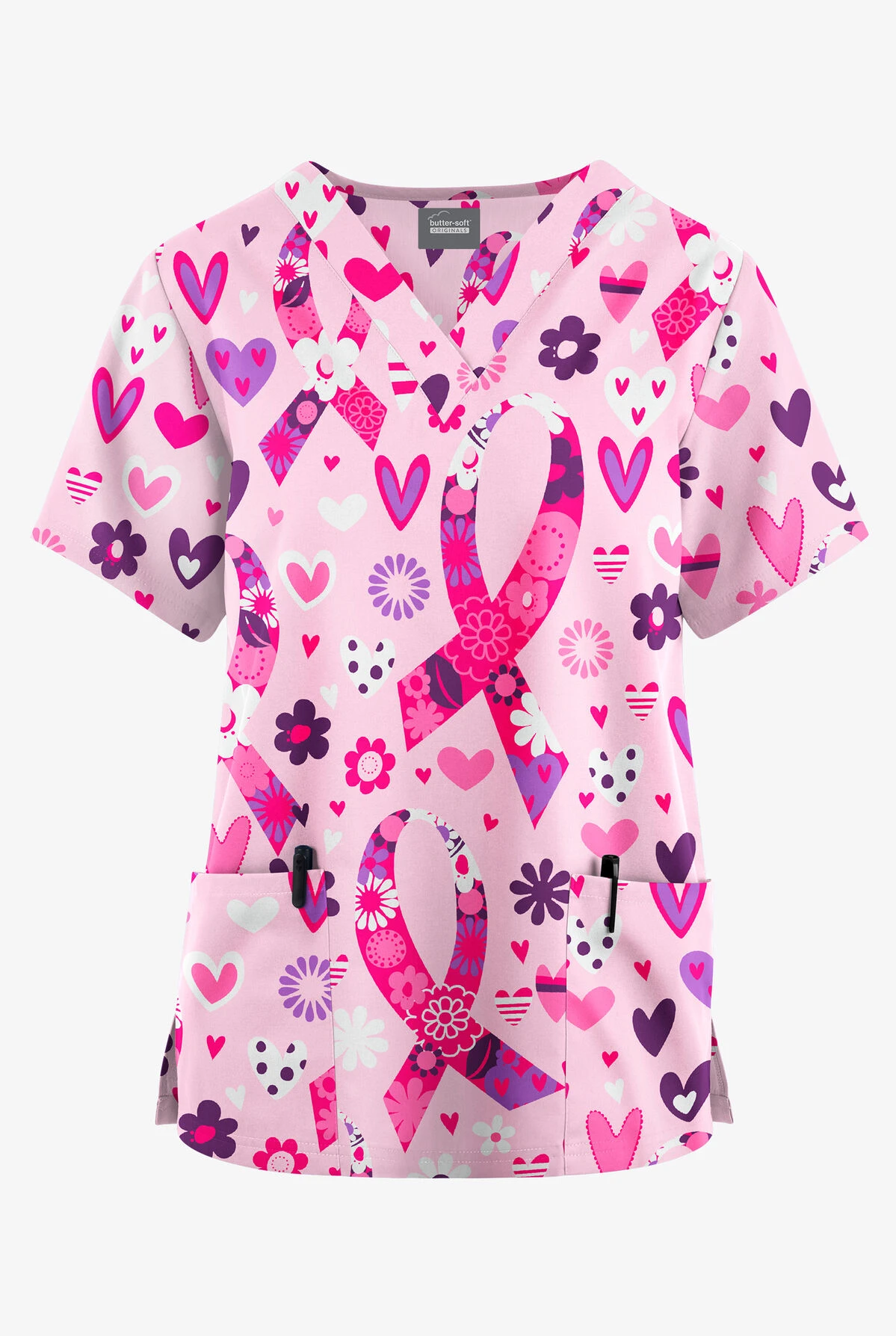Butter-Soft Originals Hope Heals Blush Women's 2-Pocket Classic Fit V-Neck Printed Scrub Top 3 Butter-Soft Originals Hope Heals Blush Women's 2-Pocket Classic Fit V-Neck Printed Scrub Top
