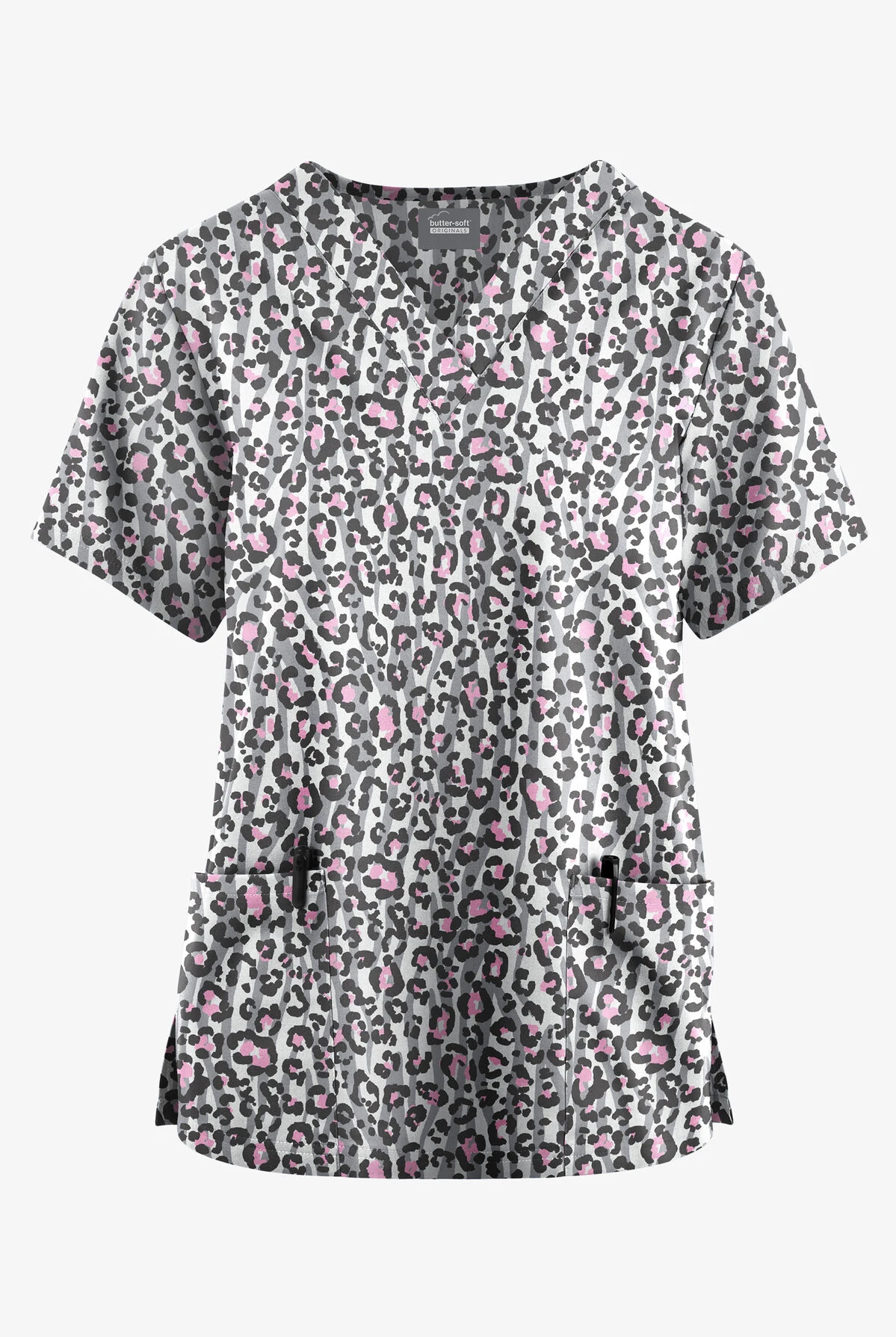 Butter-Soft Originals Jungle Mix Silver Women's 2-Pocket Classic Fit V-Neck Printed Scrub Top 3 Butter-Soft Originals Jungle Mix Silver Women's 2-Pocket Classic Fit V-Neck Printed Scrub Top