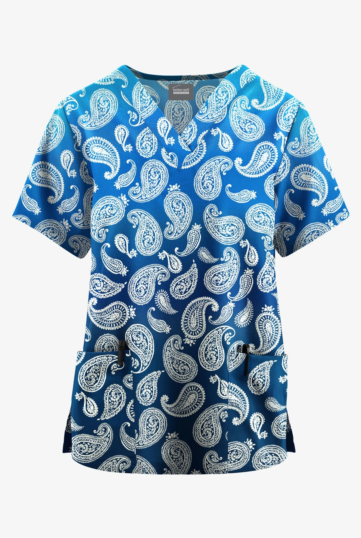 Butter-Soft Originals Paisley Gradient Women's 2-Pocket Classic Fit V-Neck Printed Scrub Top 3 Butter-Soft Originals Paisley Gradient Women's 2-Pocket Classic Fit V-Neck Printed Scrub Top