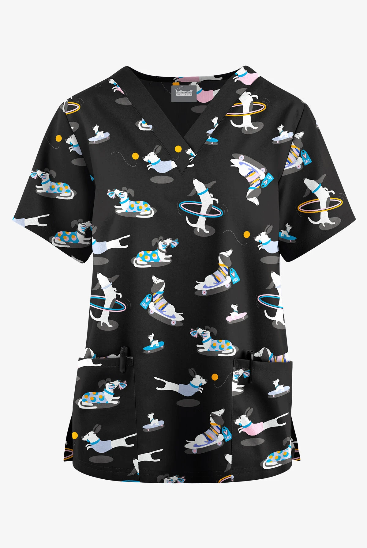 Butter-Soft Originals Playful Dachshunds Women's 2-Pocket Classic Fit V-Neck Printed Scrub Top 3 Butter-Soft Originals Playful Dachshunds Women's 2-Pocket Classic Fit V-Neck Printed Scrub Top