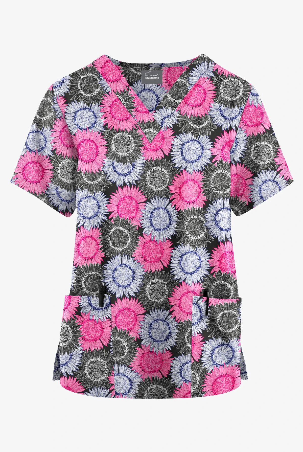 Butter-Soft Originals Sunflower Field Black Printed Women's 2-Pocket Classic Fit V-Neck Scrub Top 3 Butter-Soft Originals Sunflower Field Black Printed Women's 2-Pocket Classic Fit V-Neck Scrub Top
