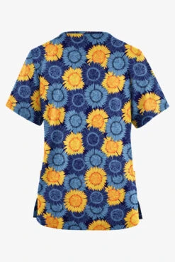 Butter-Soft Originals Sunflower Field Navy Women's 2-Pocket Classic Fit V-Neck Printed Scrub Top -Fashion Clothing BSN1162SFNV 092723 2