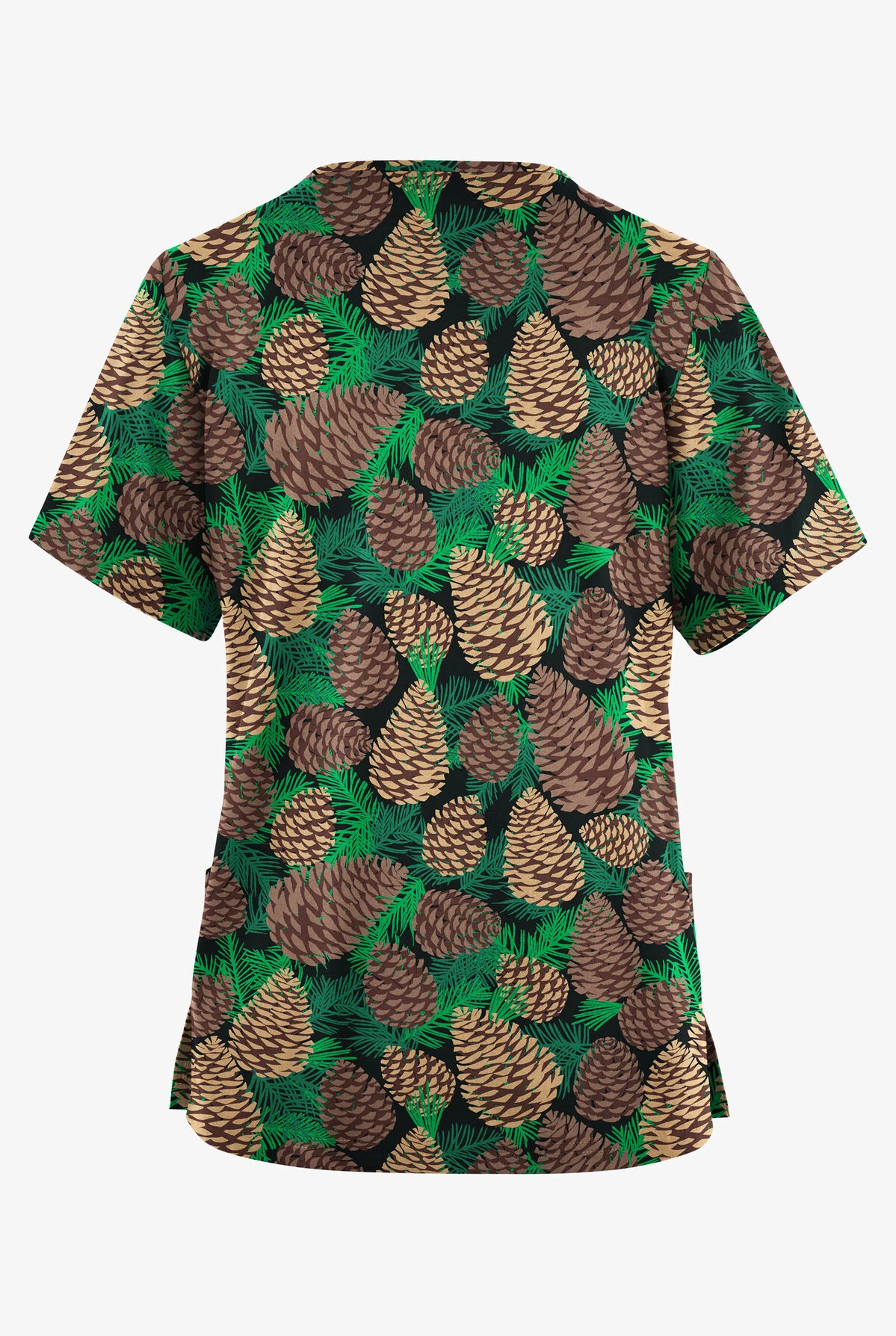 Butter-Soft Originals Winter Pine Cones Black Printed Women's 2-Pocket Classic Fit V-Neck Scrub Top 4 Butter-Soft Originals Winter Pine Cones Black Printed Women's 2-Pocket Classic Fit V-Neck Scrub Top - Image 2