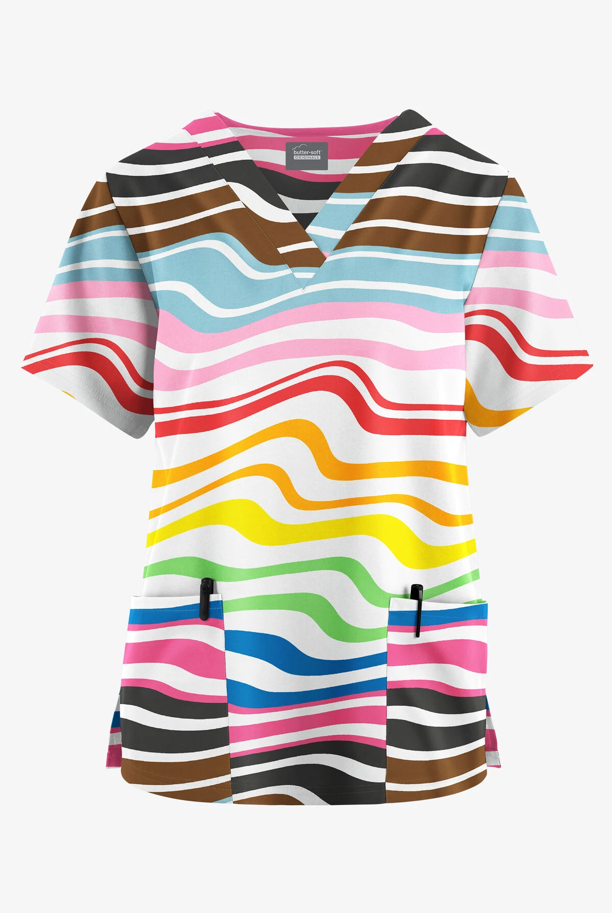 Butter-Soft Originals Wavy Stripe Women's 2-Pocket Classic Fit V-Neck Printed Scrub Top 3 Butter-Soft Originals Wavy Stripe Women's 2-Pocket Classic Fit V-Neck Printed Scrub Top