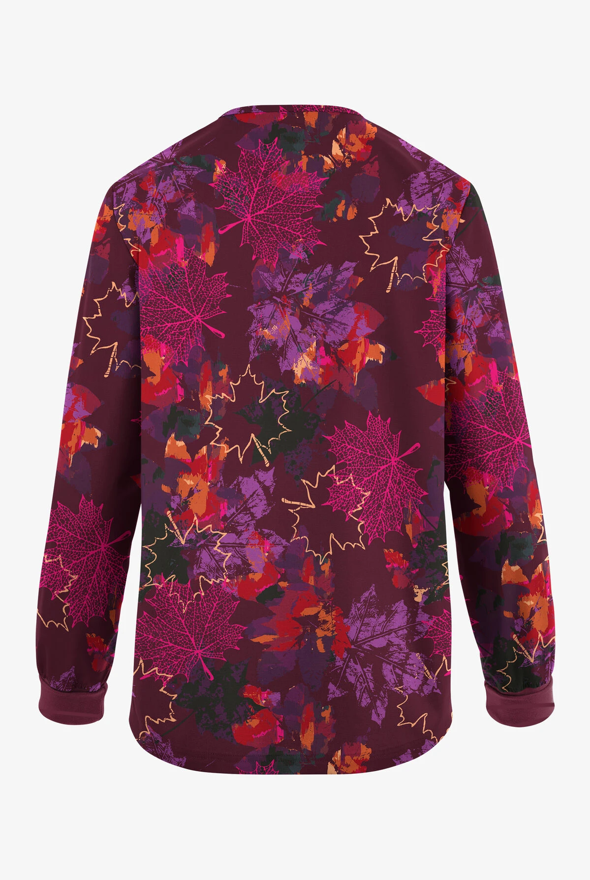 Butter-Soft Originals Autumn Park Wine Women's 3-Pocket Warm-Up Printed Scrub Jacket 4 Butter-Soft Originals Autumn Park Wine Women's 3-Pocket Warm-Up Printed Scrub Jacket - Image 2
