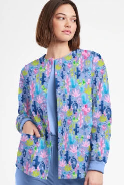 Butter-Soft Originals Desert Cactus Ceil Women's 3-Pocket Warm-Up Printed Scrub Jacket -Fashion Clothing BSN1182DCCL 092623 2