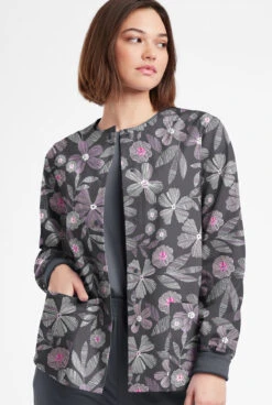Butter-Soft Originals Linear Floral Pewter Women's 3-Pocket Warm-Up Printed Scrub Jacket -Fashion Clothing BSN1182LFPW 092623 2