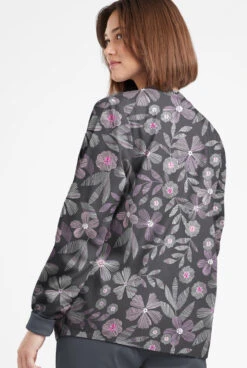 Butter-Soft Originals Linear Floral Pewter Women's 3-Pocket Warm-Up Printed Scrub Jacket -Fashion Clothing BSN1182LFPW 092623 3