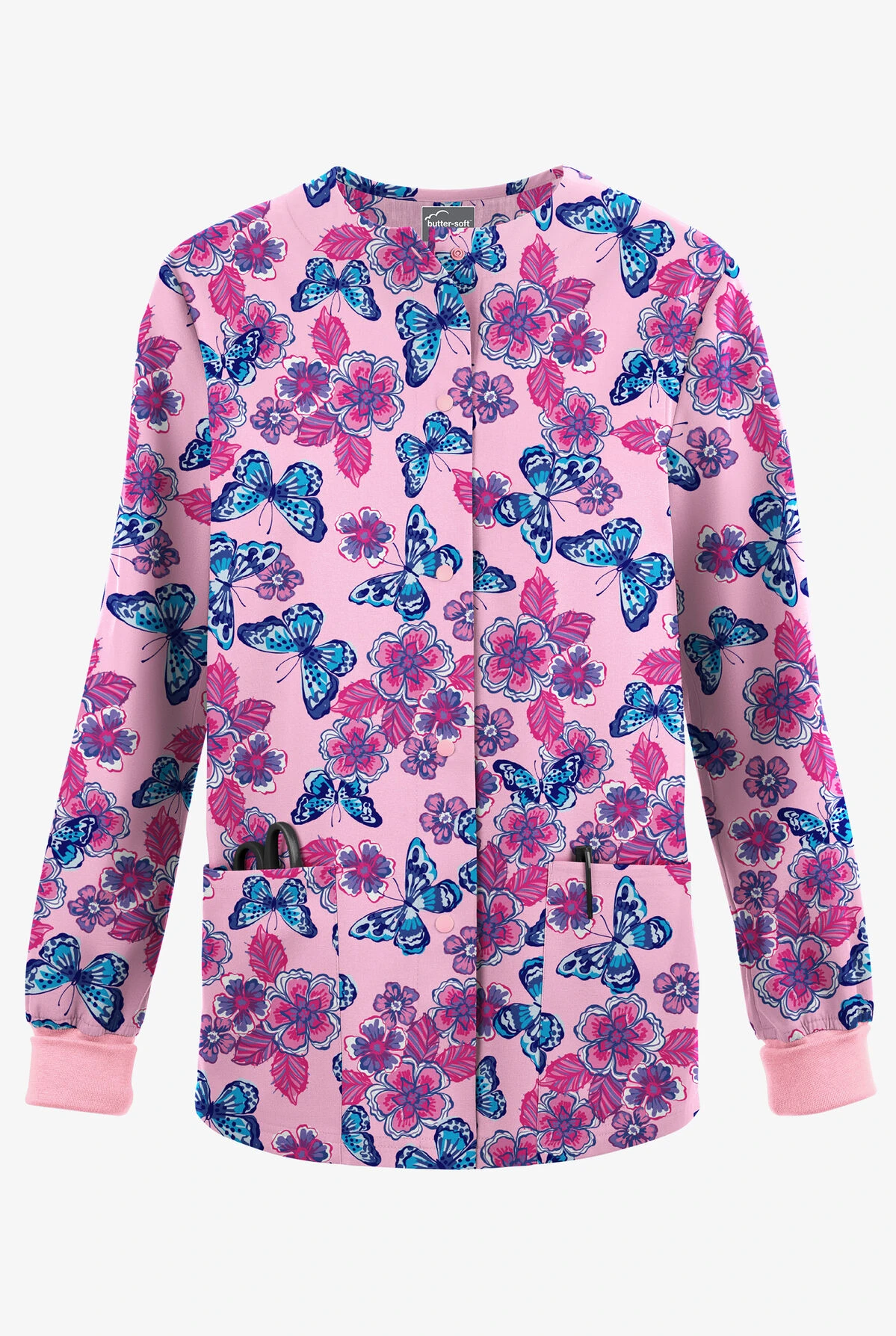 Butter-Soft Originals Spring Day Blush Women's 3-Pocket Warm-Up Printed Scrub Jacket 3 Butter-Soft Originals Spring Day Blush Women's 3-Pocket Warm-Up Printed Scrub Jacket