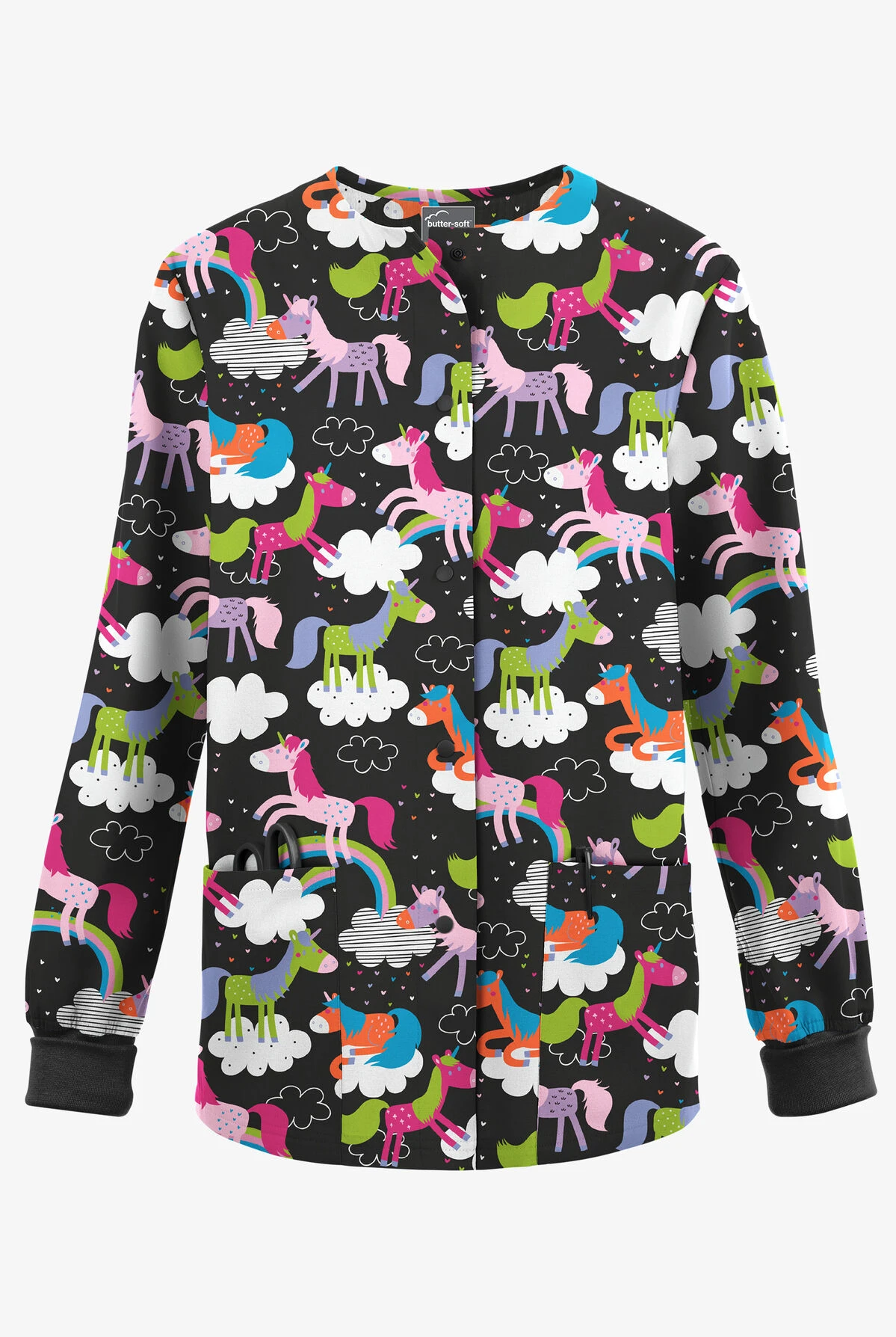 Butter-Soft Originals On The Clouds Women's 3-Pocket Warm-Up Printed Scrub Jacket 3 Butter-Soft Originals On The Clouds Women's 3-Pocket Warm-Up Printed Scrub Jacket