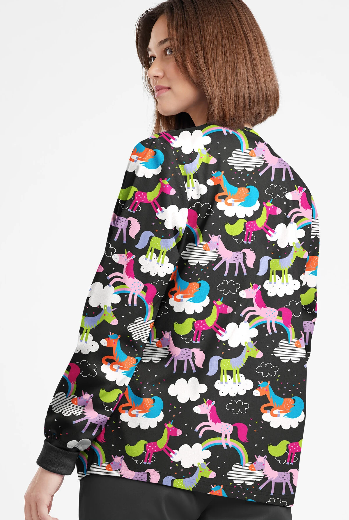 Butter-Soft Originals On The Clouds Women's 3-Pocket Warm-Up Printed Scrub Jacket 5 Butter-Soft Originals On The Clouds Women's 3-Pocket Warm-Up Printed Scrub Jacket - Image 3