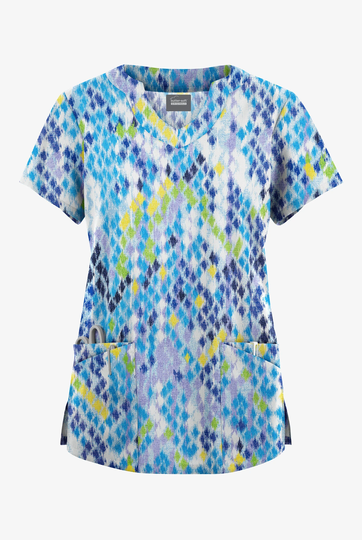 Butter-Soft Originals Antik Ikat Women's 6-Pocket Scallop Neck Printed Scrub Top 3 Butter-Soft Originals Antik Ikat Women's 6-Pocket Scallop Neck Printed Scrub Top