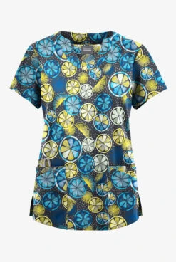 Butter-Soft Originals Citrus Slice Pewter Women's 6-Pocket Scallop Neck Printed Scrub TopÂ