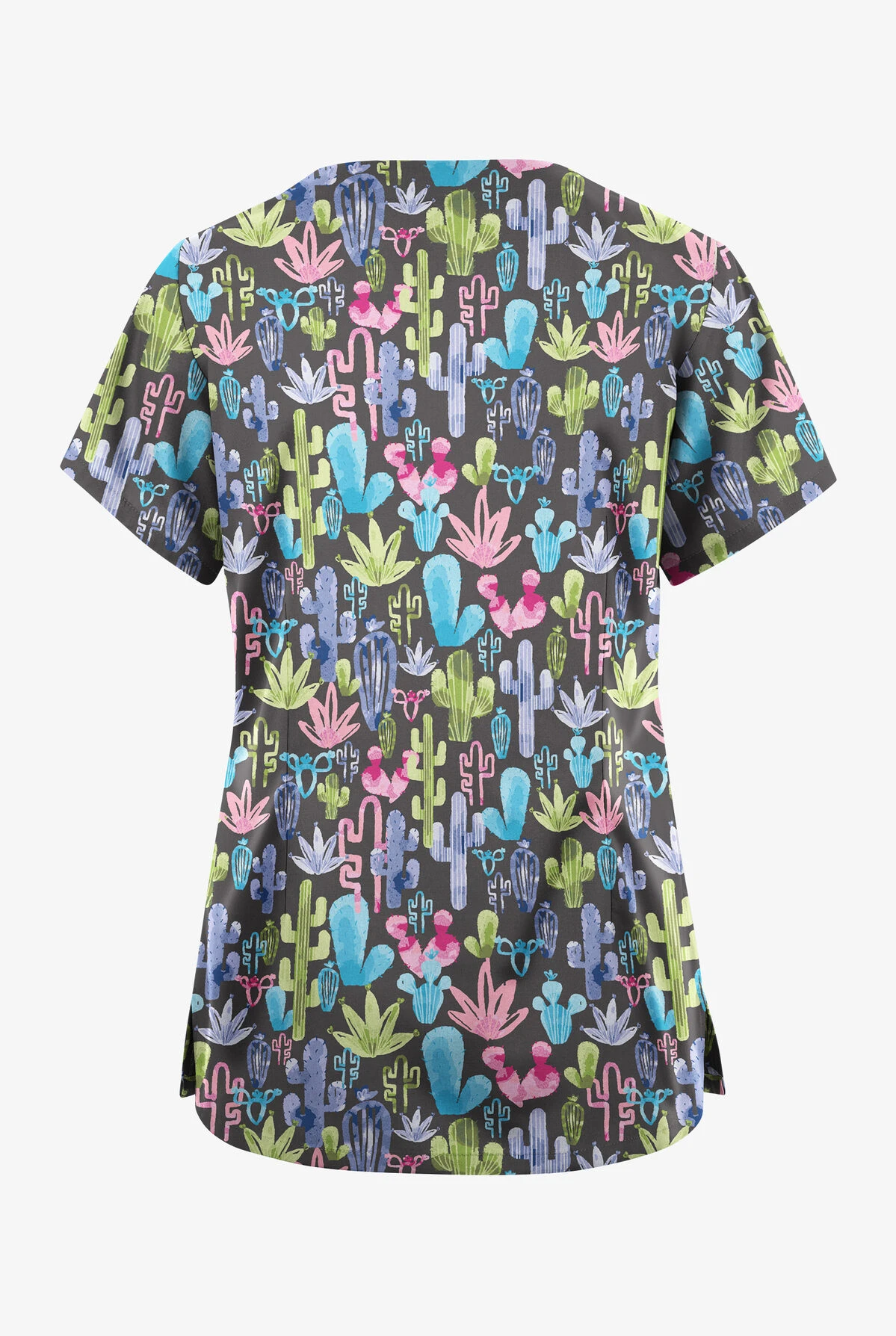 Butter-Soft Originals Desert Cactus Pewter Women's 6-Pocket Scallop Neck Printed Scrub Top 4 Butter-Soft Originals Desert Cactus Pewter Women's 6-Pocket Scallop Neck Printed Scrub Top - Image 2