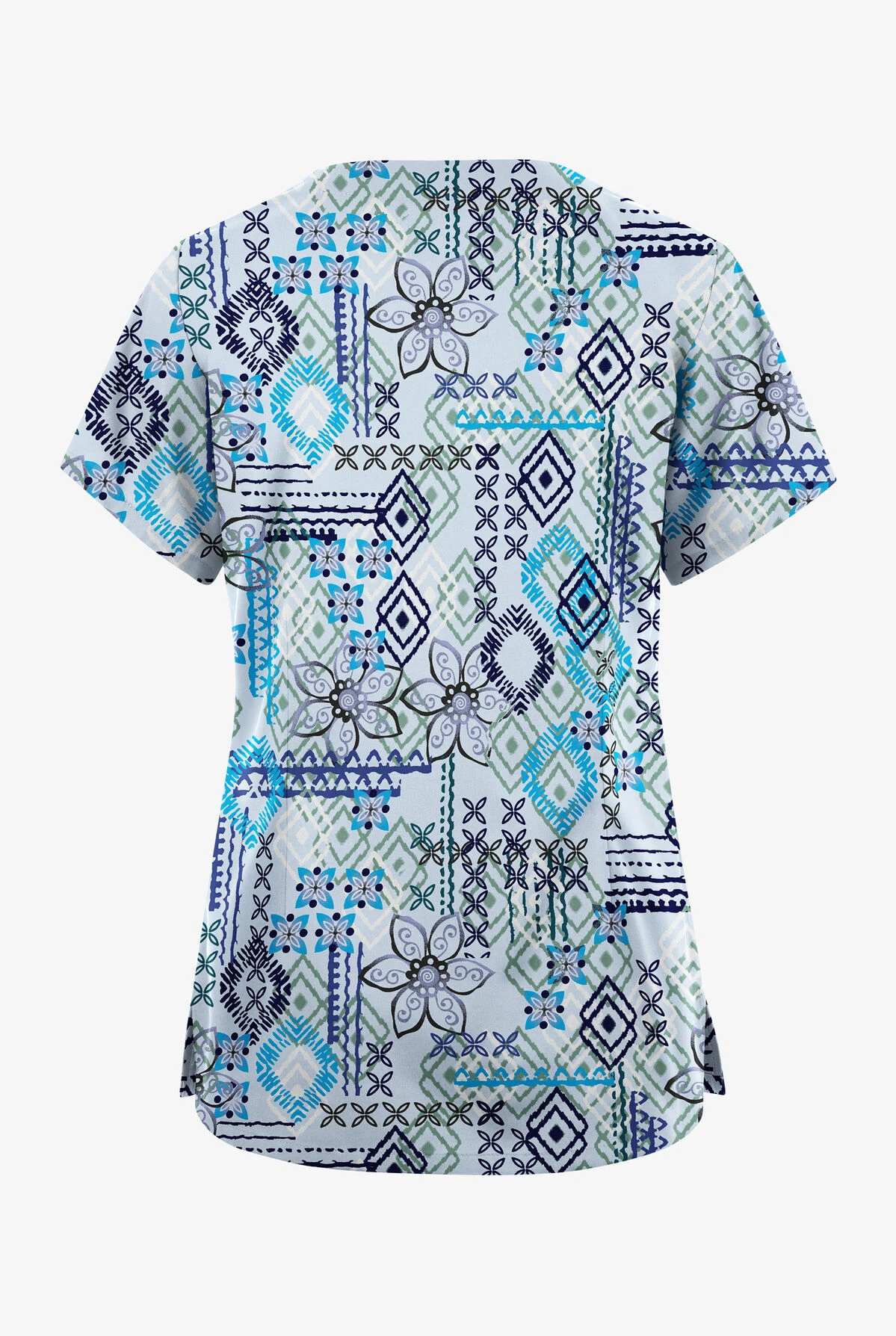 Butter-Soft Originals Floral Batik Morning Dew Women's 6-Pocket Scallop Neck Printed Scrub Top 4 Butter-Soft Originals Floral Batik Morning Dew Women's 6-Pocket Scallop Neck Printed Scrub Top - Image 2