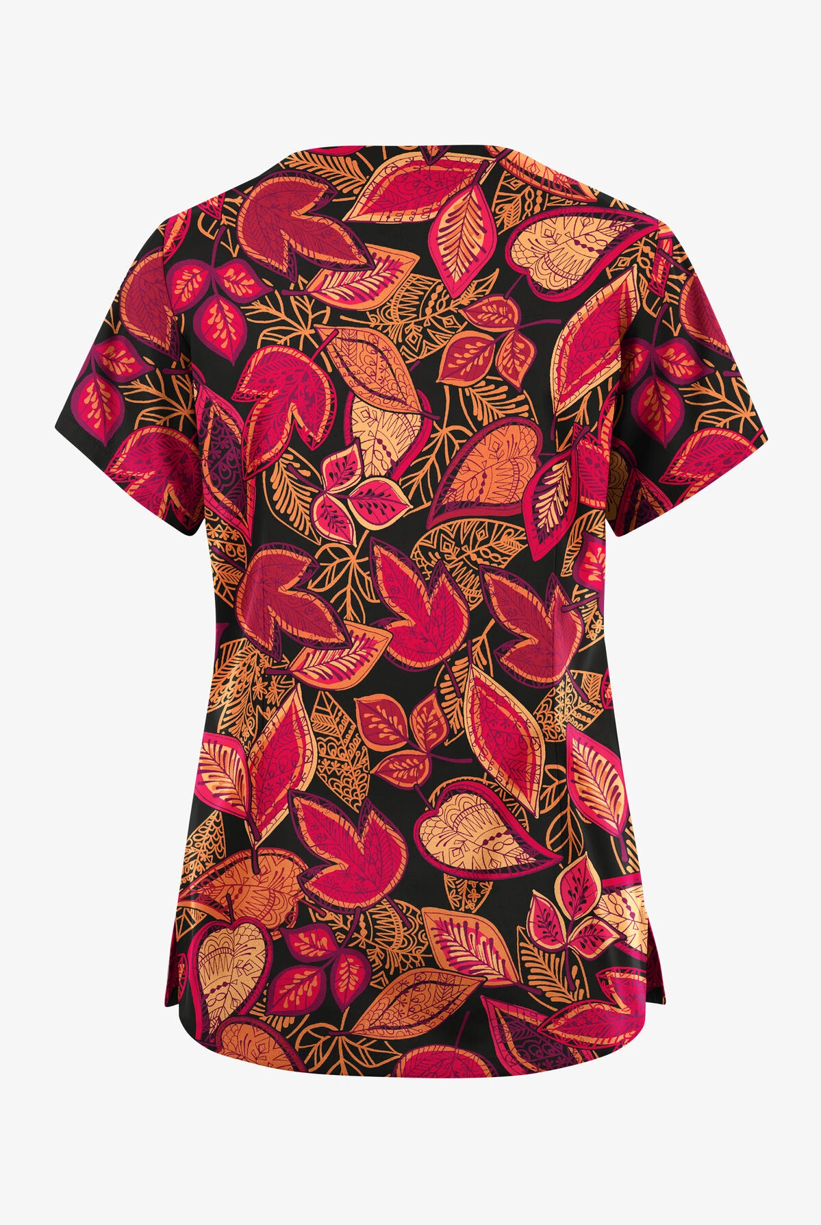 Butter-Soft Originals Filigree Leaves Black Printed Women's 6-Pocket Scallop Neck Scrub Top 4 Butter-Soft Originals Filigree Leaves Black Printed Women's 6-Pocket Scallop Neck Scrub Top - Image 2