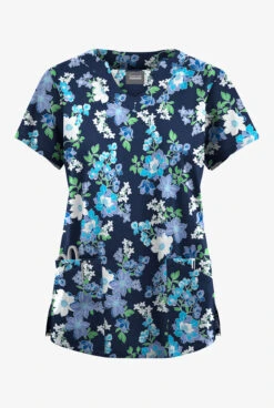 Butter-Soft Originals Florentine Floral Navy Women's 6-Pocket Scallop Neck Printed Scrub TopĀ