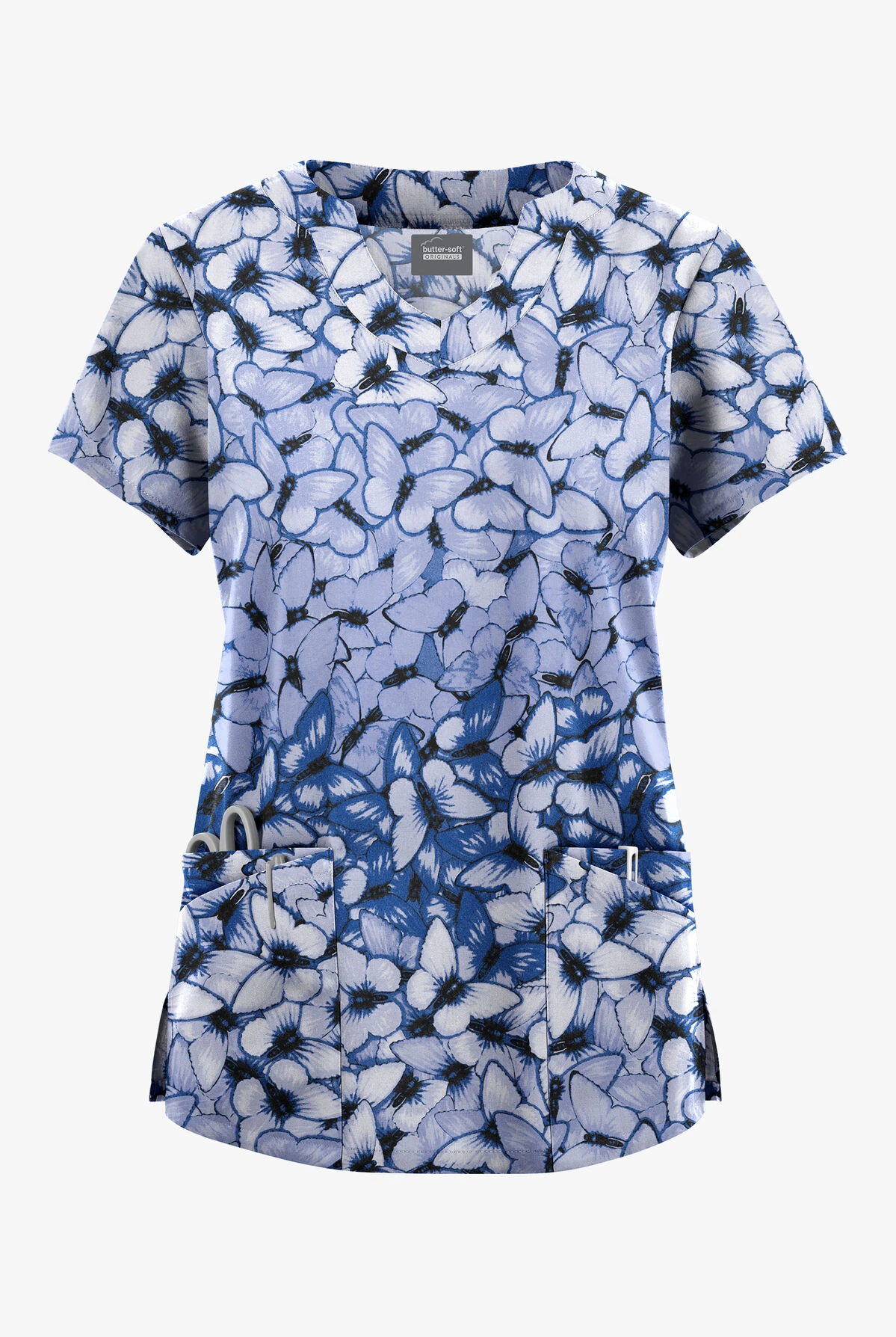Butter-Soft Originals Garden Butterflies Ceil Women's 6-Pocket Scallop Neck Printed Scrub Top 3 Butter-Soft Originals Garden Butterflies Ceil Women's 6-Pocket Scallop Neck Printed Scrub Top