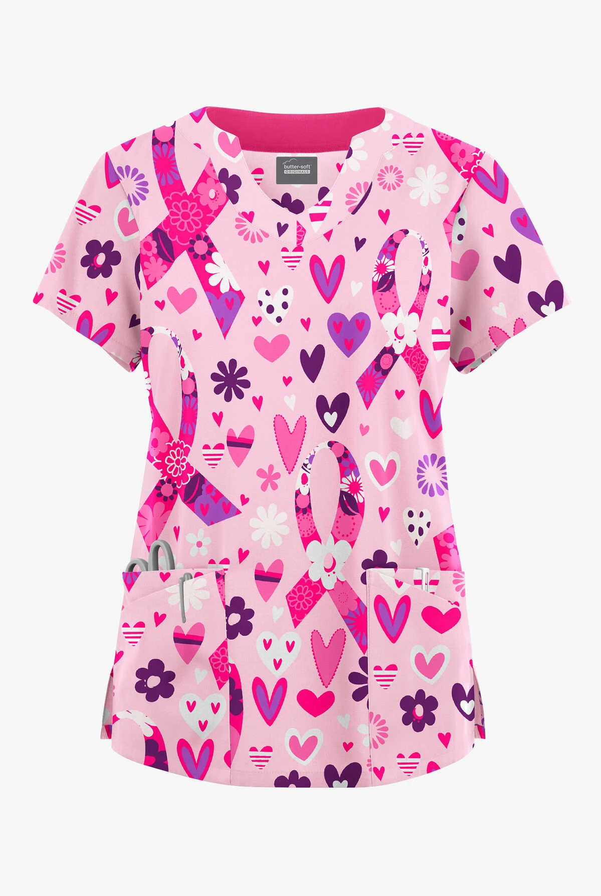 Butter-Soft Originals Hope Heals Blush Women's 6-Pocket Scallop Neck Printed Scrub Top 3 Butter-Soft Originals Hope Heals Blush Women's 6-Pocket Scallop Neck Printed Scrub Top