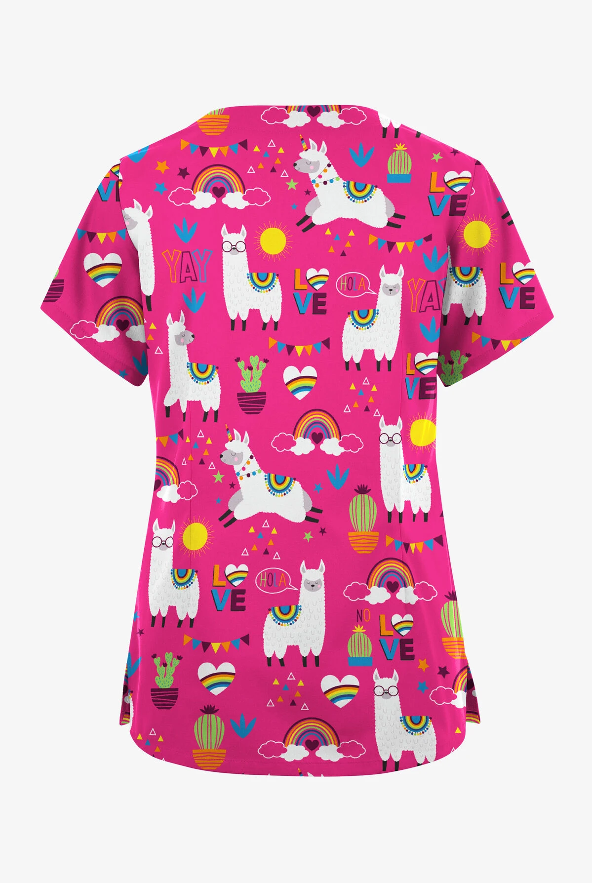 Butter-Soft Originals Llama Love Fuchsia Women's 6-Pocket Scallop Neck Printed Scrub Top 4 Butter-Soft Originals Llama Love Fuchsia Women's 6-Pocket Scallop Neck Printed Scrub Top - Image 2