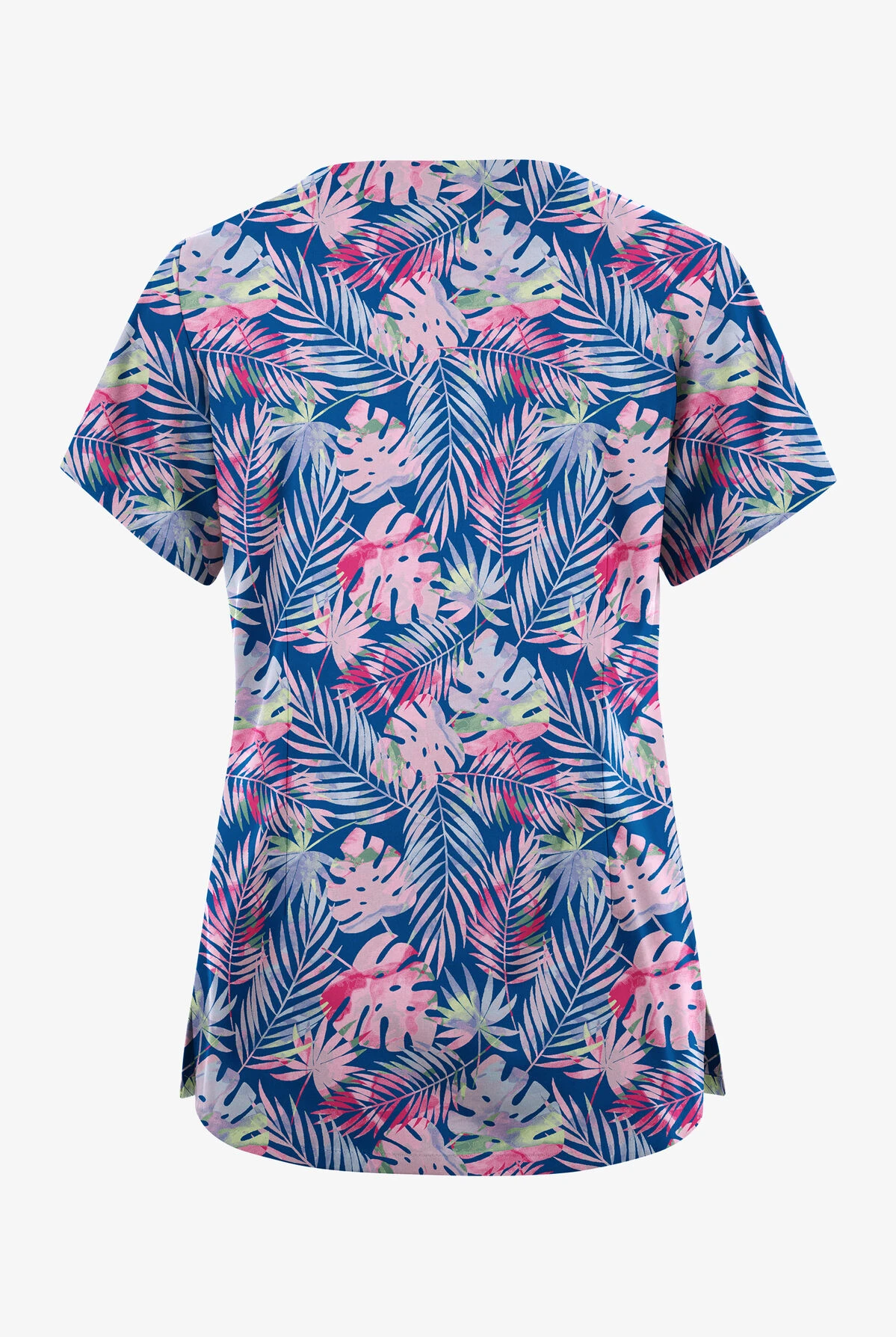 Butter-Soft Originals Tropical Garden Royal Women's 6-Pocket Scallop Neck Printed Scrub Top 4 Butter-Soft Originals Tropical Garden Royal Women's 6-Pocket Scallop Neck Printed Scrub Top - Image 2