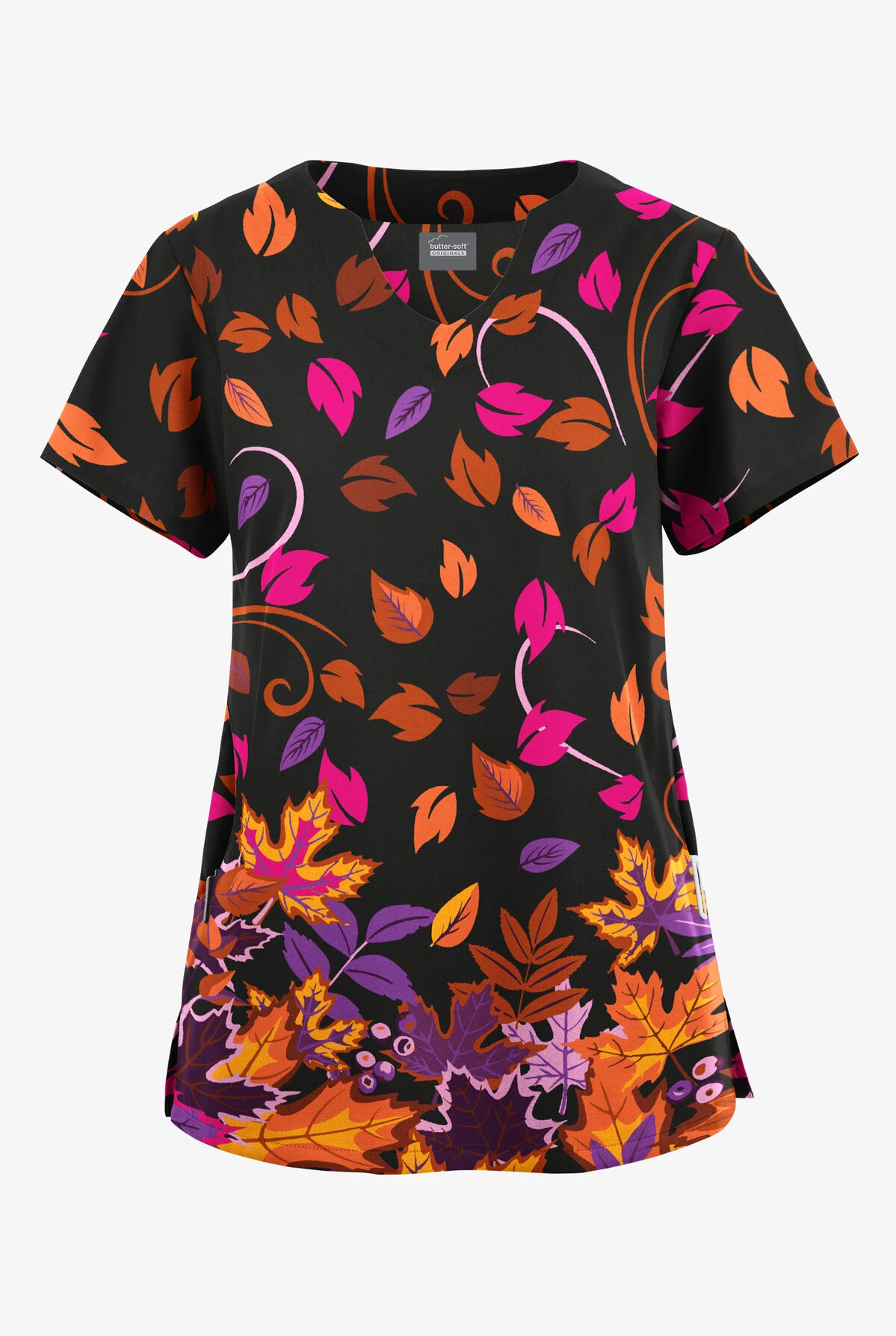 Butter-Soft Originals Autumn Walk Black Printed Women's 2-Pocket Scallop Neck Scrub Top 3 Butter-Soft Originals Autumn Walk Black Printed Women's 2-Pocket Scallop Neck Scrub Top