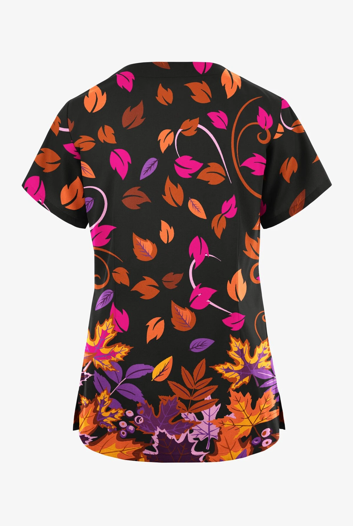Butter-Soft Originals Autumn Walk Black Printed Women's 2-Pocket Scallop Neck Scrub Top 4 Butter-Soft Originals Autumn Walk Black Printed Women's 2-Pocket Scallop Neck Scrub Top - Image 2