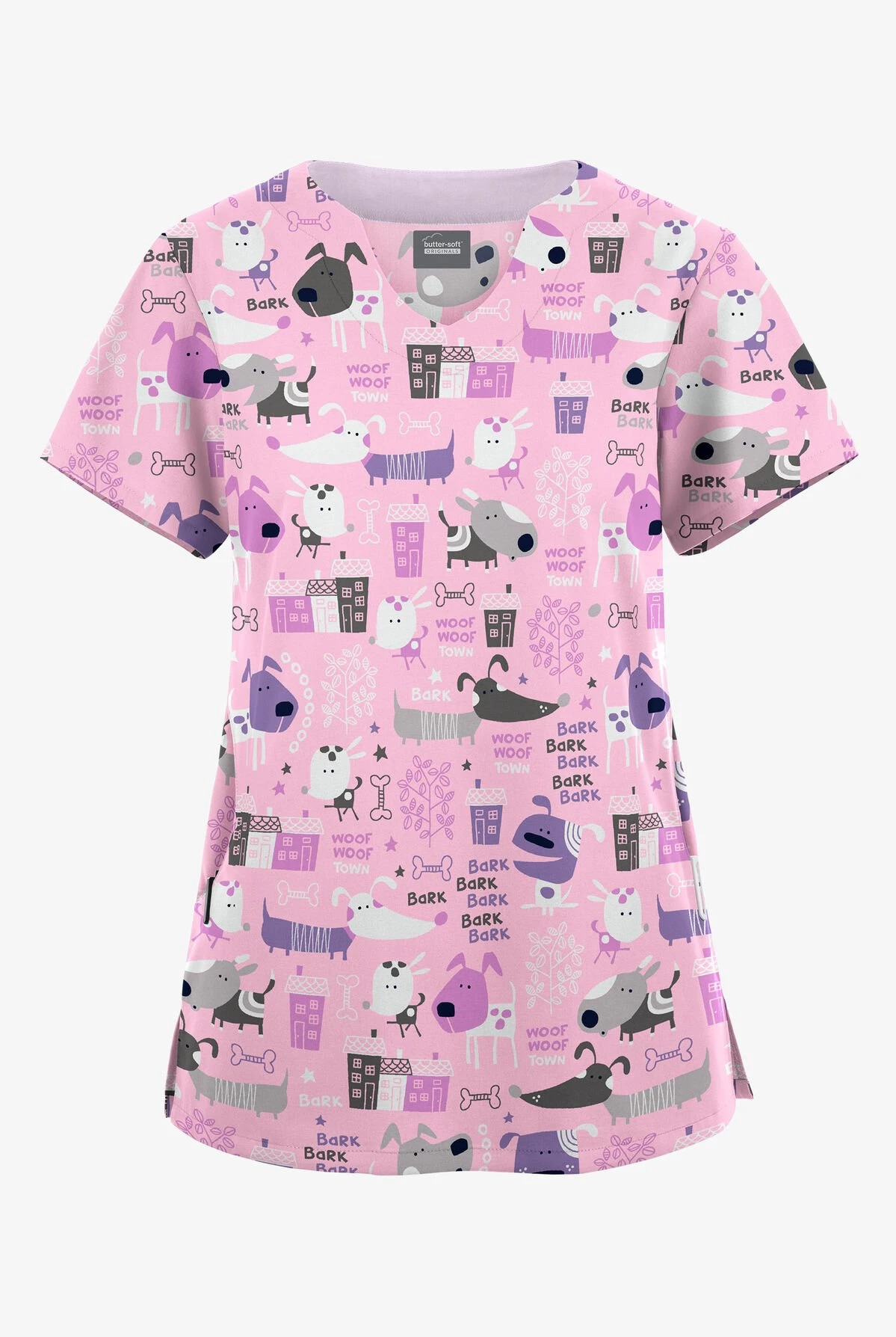 Butter-Soft Originals Bark Park Blush Women's 2-Pocket Scallop Neck Printed Scrub Top 3 Butter-Soft Originals Bark Park Blush Women's 2-Pocket Scallop Neck Printed Scrub Top