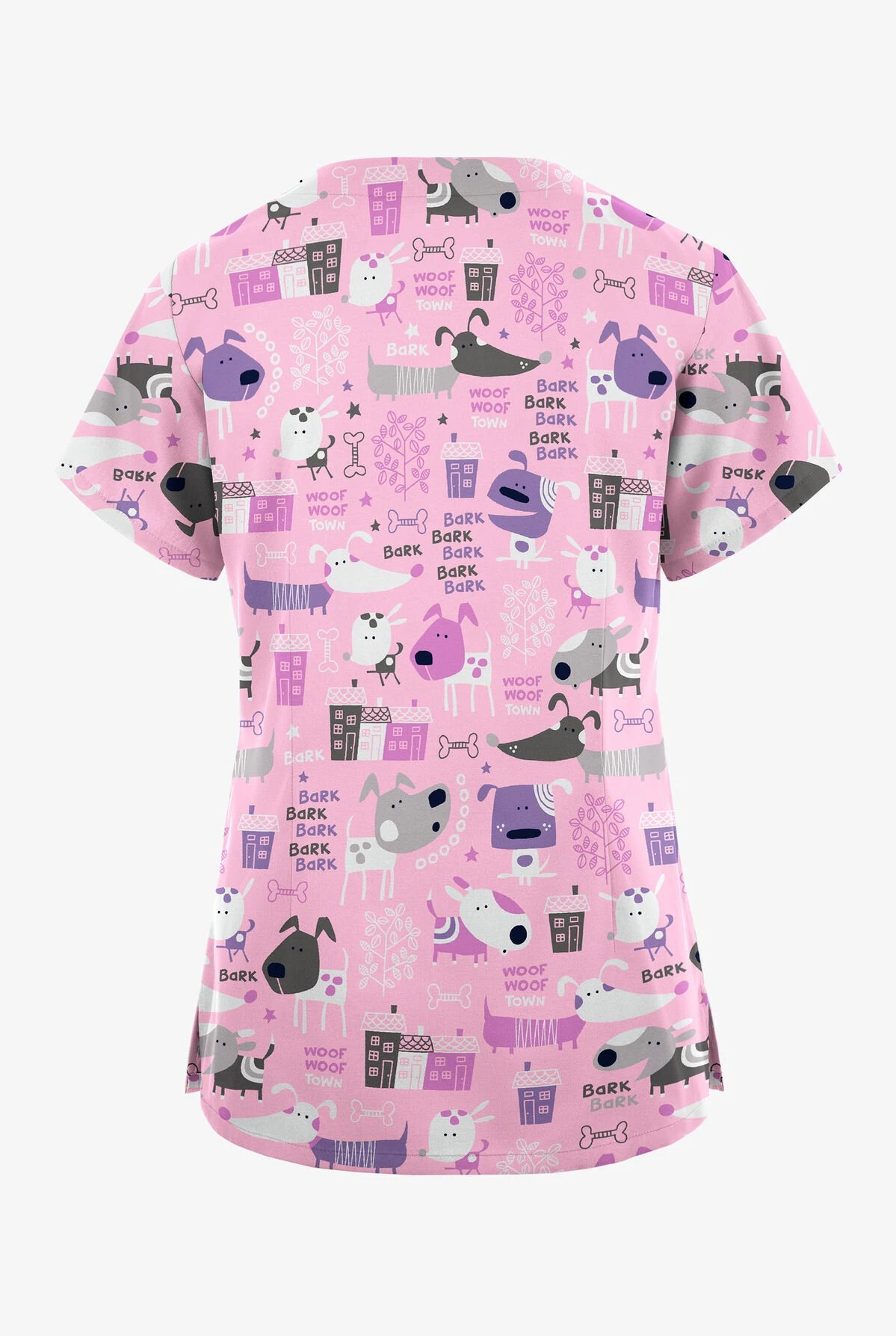 Butter-Soft Originals Bark Park Blush Women's 2-Pocket Scallop Neck Printed Scrub Top 4 Butter-Soft Originals Bark Park Blush Women's 2-Pocket Scallop Neck Printed Scrub Top - Image 2
