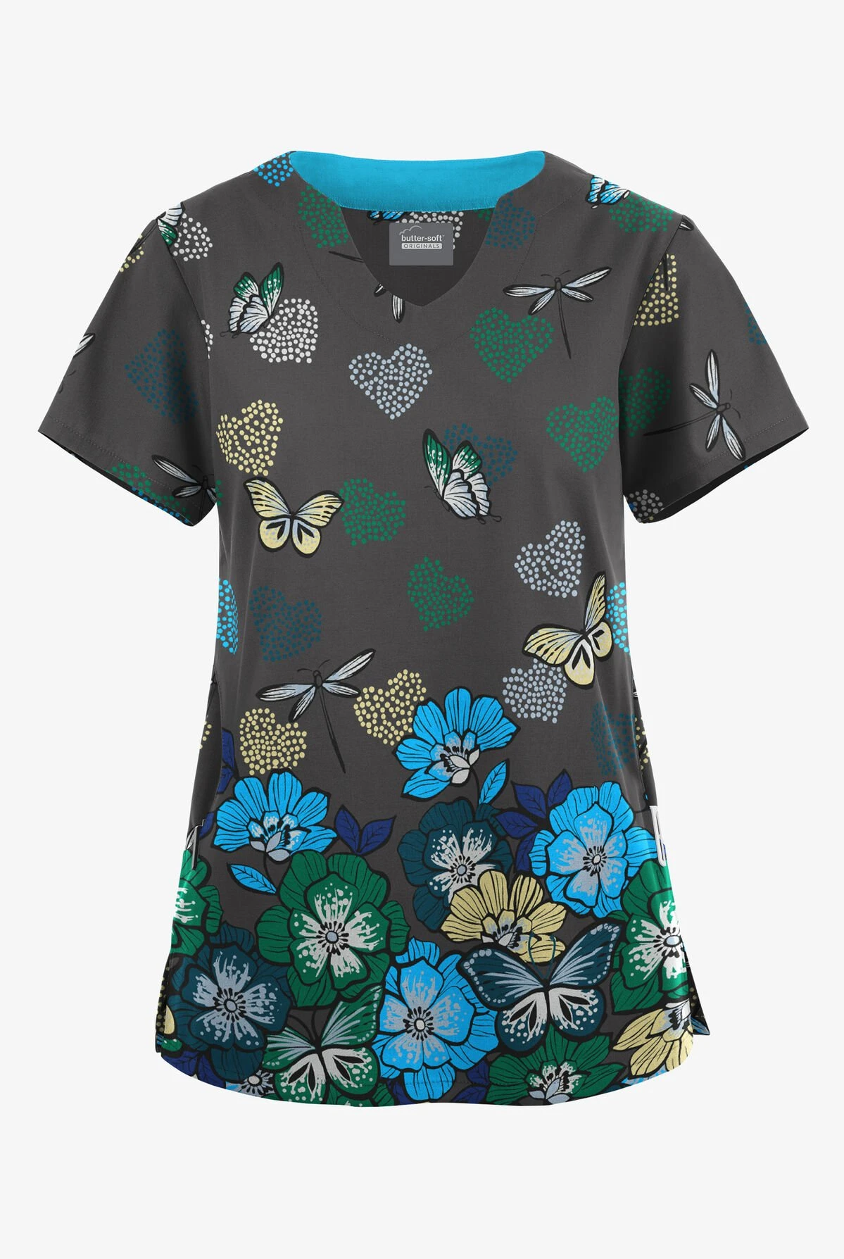 Butter-Soft Originals Butterfly Valley Pewter Women's 2-Pocket Scallop Neck Printed Scrub Top 3 Butter-Soft Originals Butterfly Valley Pewter Women's 2-Pocket Scallop Neck Printed Scrub Top