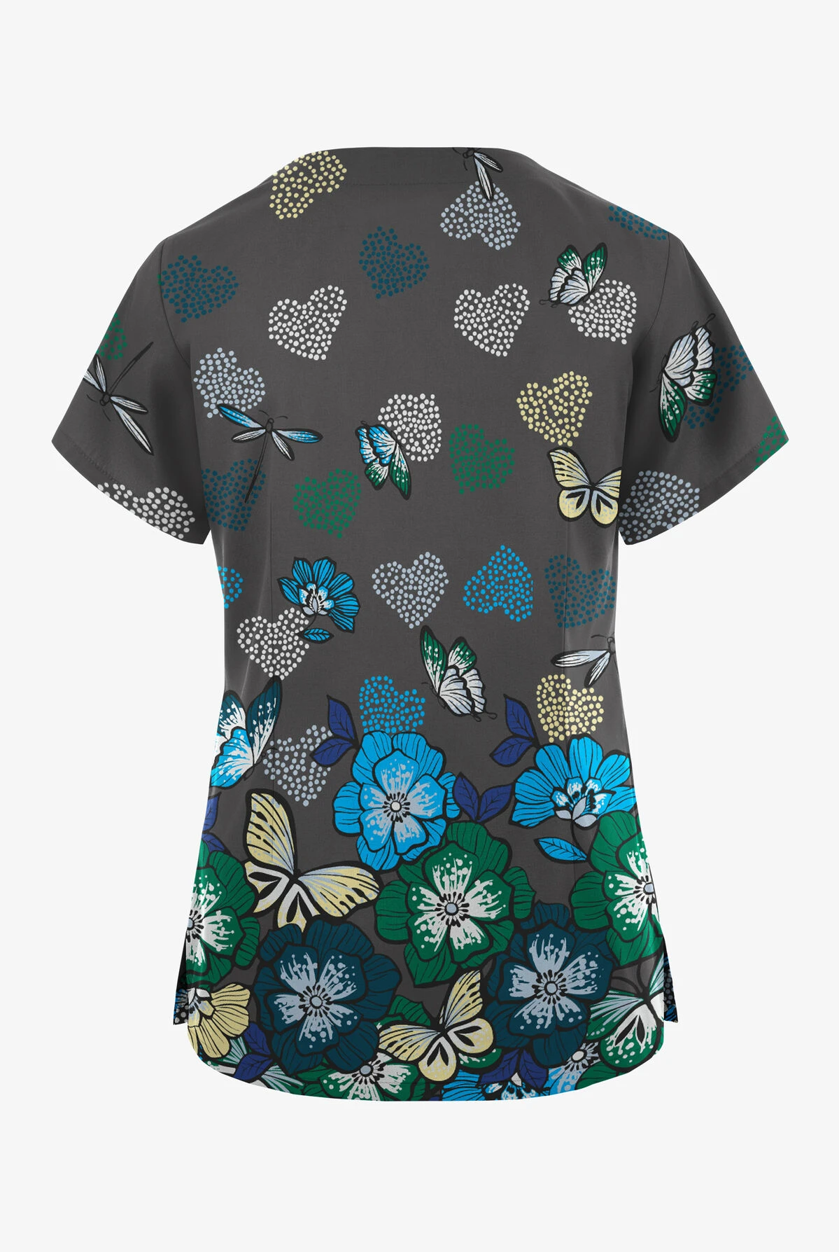 Butter-Soft Originals Butterfly Valley Pewter Women's 2-Pocket Scallop Neck Printed Scrub Top 4 Butter-Soft Originals Butterfly Valley Pewter Women's 2-Pocket Scallop Neck Printed Scrub Top - Image 2