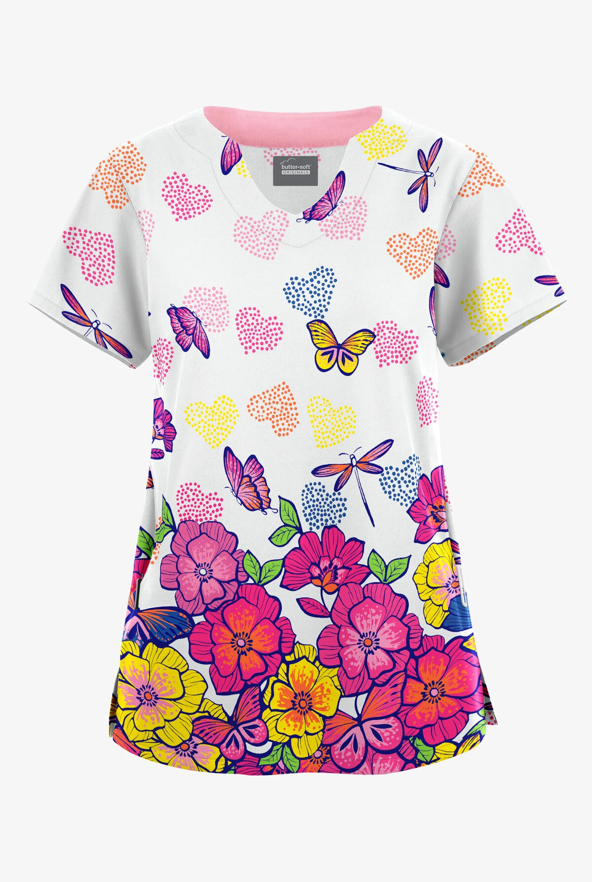 Butter-Soft Originals Butterfly Valley Women's 2-Pocket Scallop Neck Printed Scrub Top 3 Butter-Soft Originals Butterfly Valley Women's 2-Pocket Scallop Neck Printed Scrub Top
