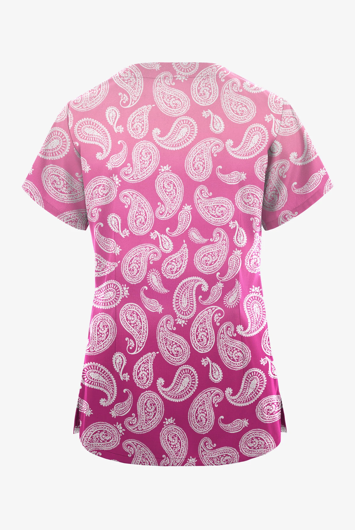 Butter-Soft Originals Paisley Gradient Fuchsia Women's 2-Pocket Scallop Neck Printed Scrub Top 4 Butter-Soft Originals Paisley Gradient Fuchsia Women's 2-Pocket Scallop Neck Printed Scrub Top - Image 2
