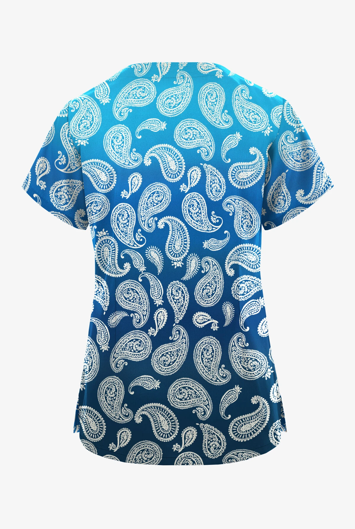 Butter-Soft Originals Paisley Gradient Turquoise Women's 2-Pocket Scallop Neck Printed Scrub Top 4 Butter-Soft Originals Paisley Gradient Turquoise Women's 2-Pocket Scallop Neck Printed Scrub Top - Image 2