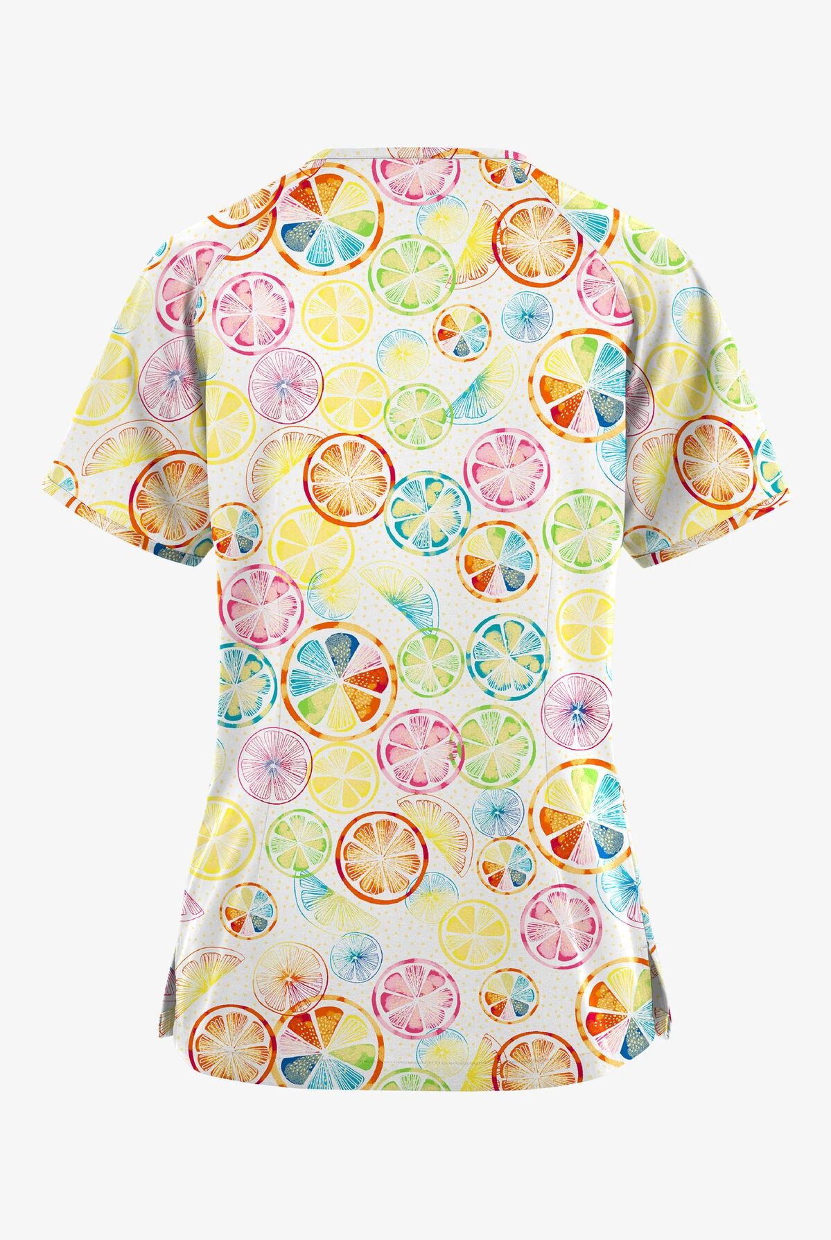 Butter-Soft Originals Citrus Slice Women's 3-Pocket Mock Wrap Raglan Sleeve Printed Scrub Top 4 Butter-Soft Originals Citrus Slice Women's 3-Pocket Mock Wrap Raglan Sleeve Printed Scrub Top - Image 2