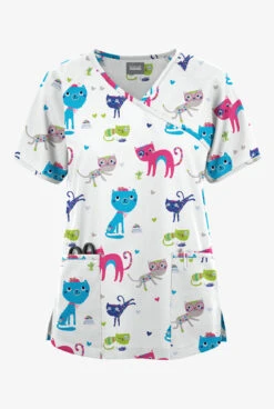 Butter-Soft Originals Friendship Women's 3-Pocket Mock Wrap Raglan Sleeve Printed Scrub Top