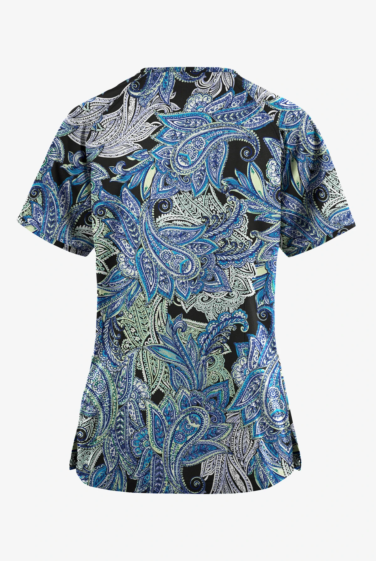 Butter-Soft Originals Layered Paisley Women's 3-Pocket Mock Wrap Raglan Sleeve Printed Scrub Top 4 Butter-Soft Originals Layered Paisley Women's 3-Pocket Mock Wrap Raglan Sleeve Printed Scrub Top - Image 2