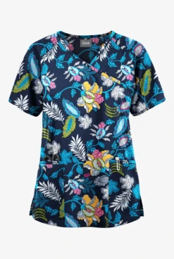 Butter-Soft Originals Imperial Jacobean Women's 3-Pocket Mock Wrap Raglan Sleeve Printed Scrub TopÂ