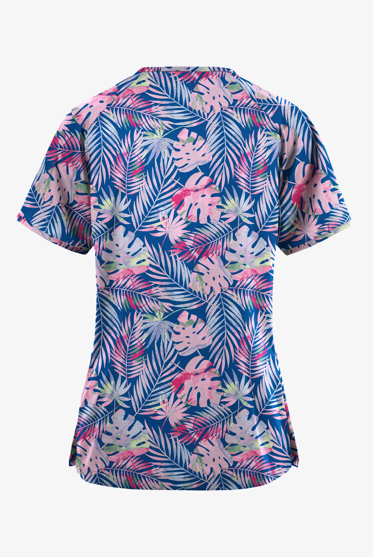 Butter-Soft Originals Tropical Garden Women's 3-Pocket Mock Wrap Raglan Sleeve Printed Scrub Top 4 Butter-Soft Originals Tropical Garden Women's 3-Pocket Mock Wrap Raglan Sleeve Printed Scrub Top - Image 2