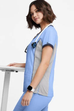 Butter-Soft Originals Women's 4-Pocket V-Neck Tri-Colorblock Scrub Top -Fashion Clothing BSN1368C 101323 CESIN 3 HV