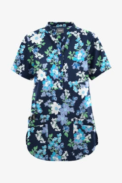 Butter-Soft Originals Florentine Floral Navy Women's 6-Pocket Mandarin Collar Printed Scrub TopĀ