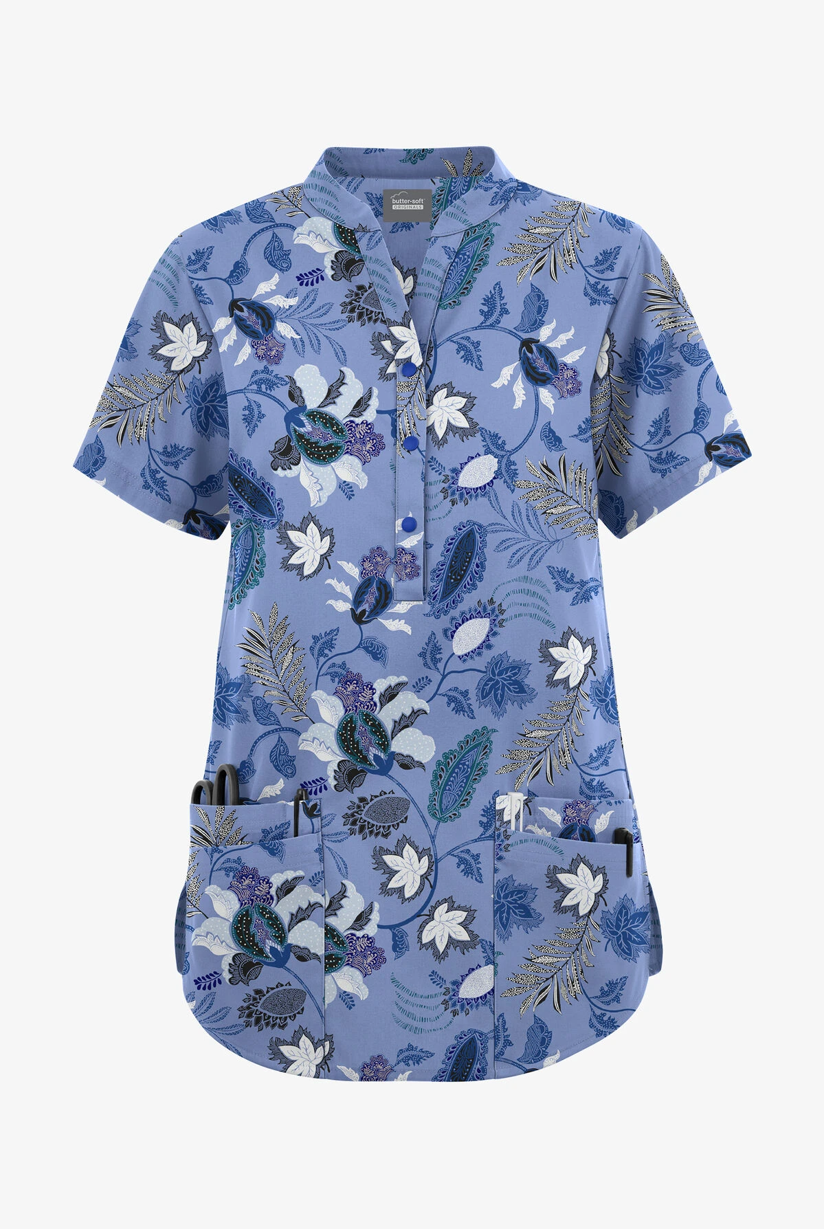 Butter-Soft Originals Imperial Jacobean Ceil Women's 6-Pocket Mandarin Collar Printed Scrub Top 3 Butter-Soft Originals Imperial Jacobean Ceil Women's 6-Pocket Mandarin Collar Printed Scrub Top
