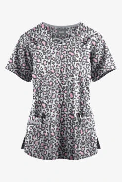 Butter-Soft Originals Jungle Mix Silver Women's 3-Pocket Criss Cross Printed Scrub Top